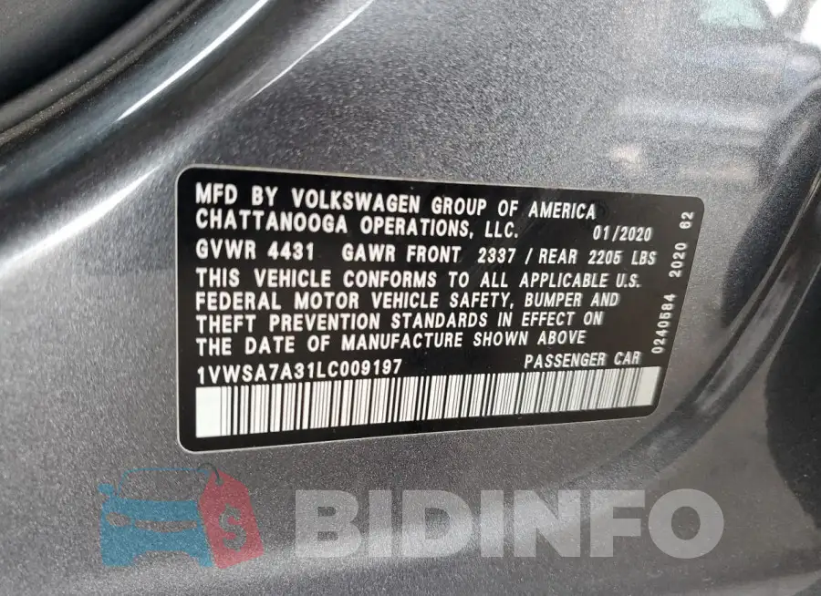 1VWSA7A31LC009197 Photo# 12