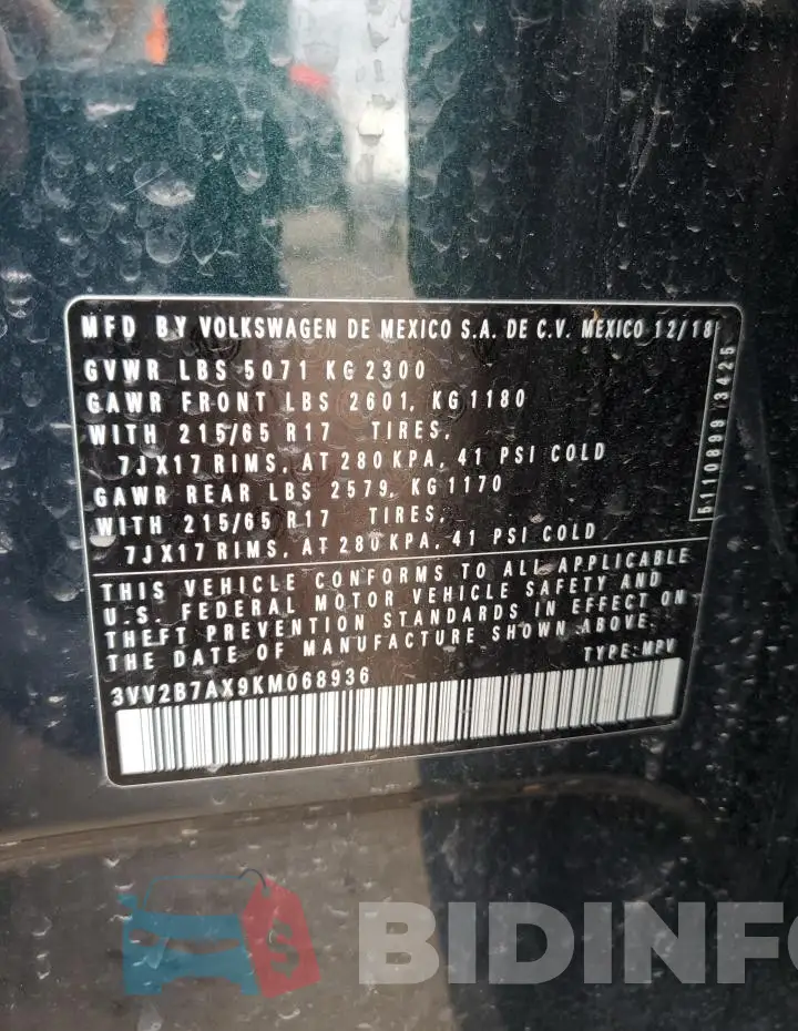 3VV2B7AX9KM068936 Photo# 13
