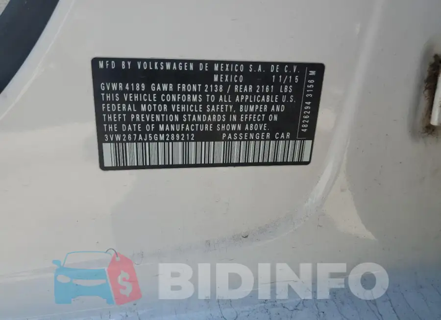 3VW267AJ5GM289212 Photo# 12