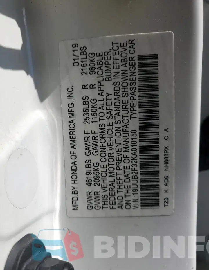 19UUB2F32KA010150 Photo# 12