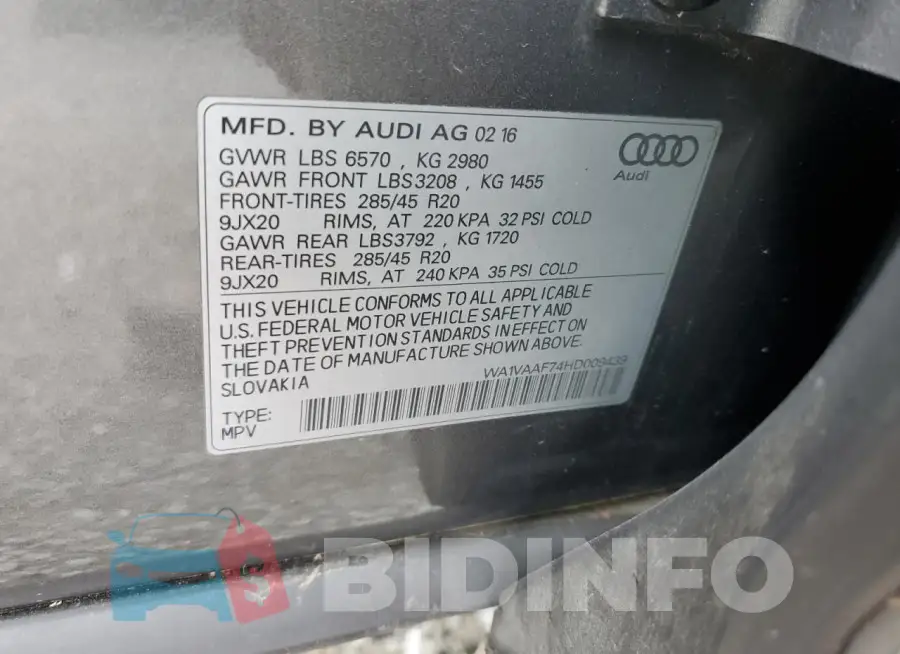 WA1VAAF74HD009439 Photo# 13