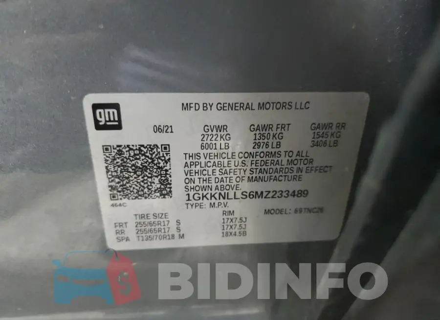 1GKKNLLS6MZ233489 Photo# 13