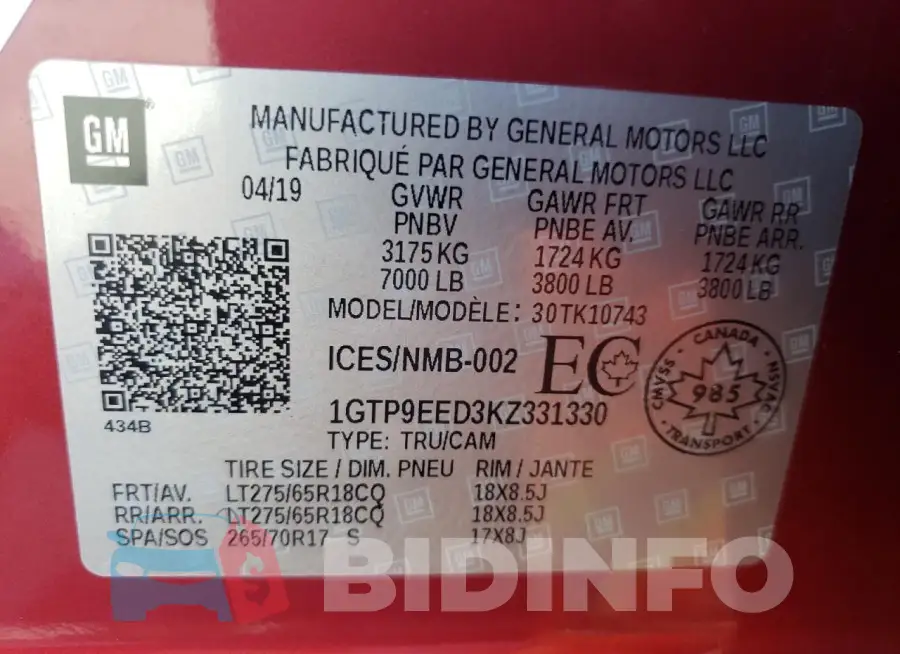 1GTP9EED3KZ331330 Photo# 12