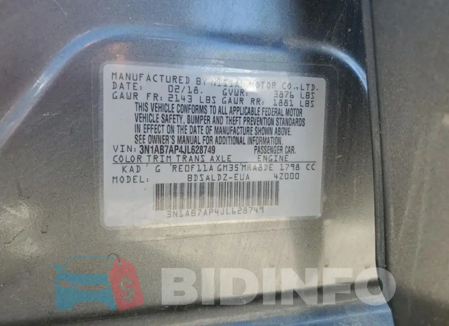 3N1AB7AP4JL628749 Photo# 12