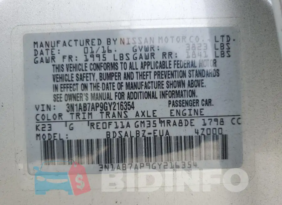 3N1AB7AP9GY216354 Photo# 13