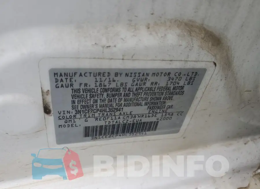 3N1CE2CP4HL352941 Photo# 12