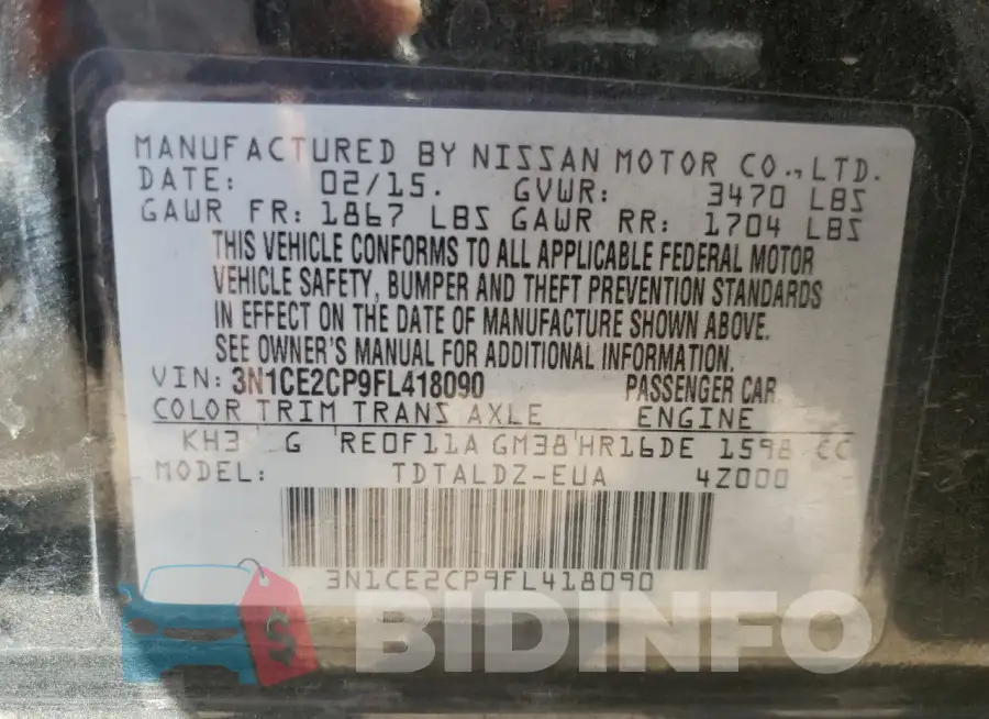 3N1CE2CP9FL418090 Photo# 12