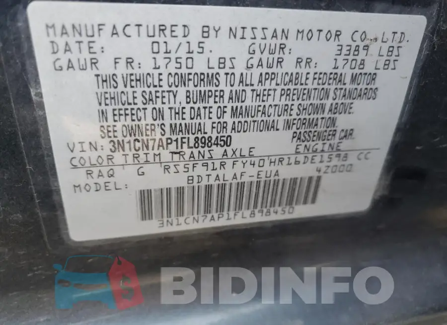 3N1CN7AP1FL898450 Photo# 12