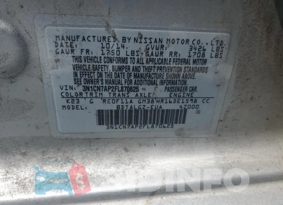 3N1CN7AP2FL870625 Photo# 13