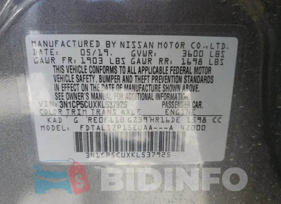 3N1CP5CUXKL537925 Photo# 13
