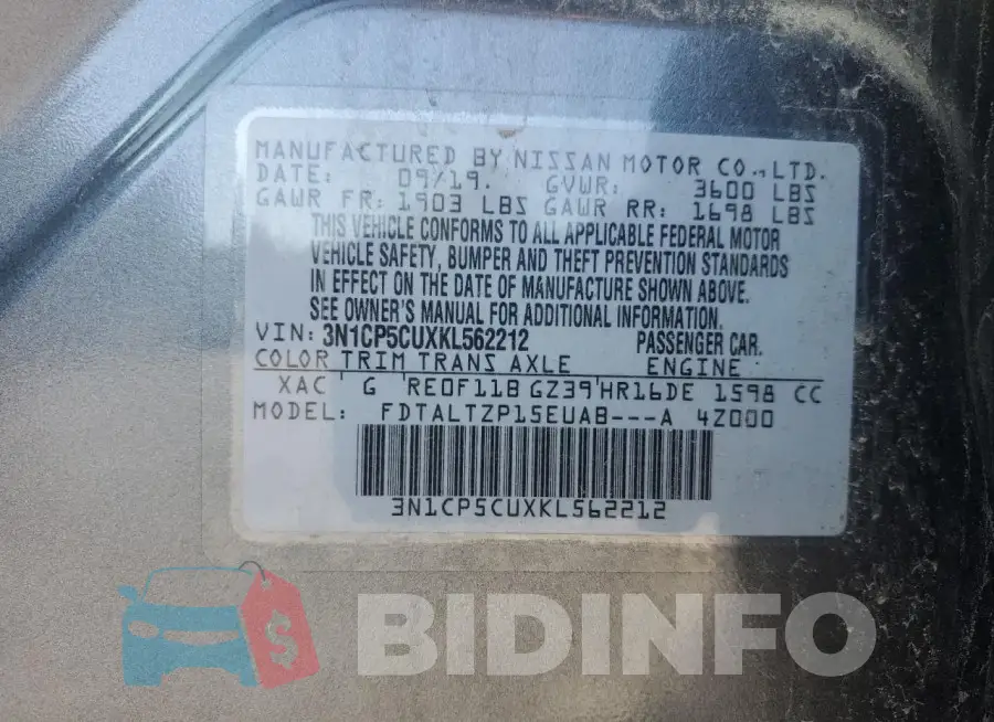 3N1CP5CUXKL562212 Photo# 12