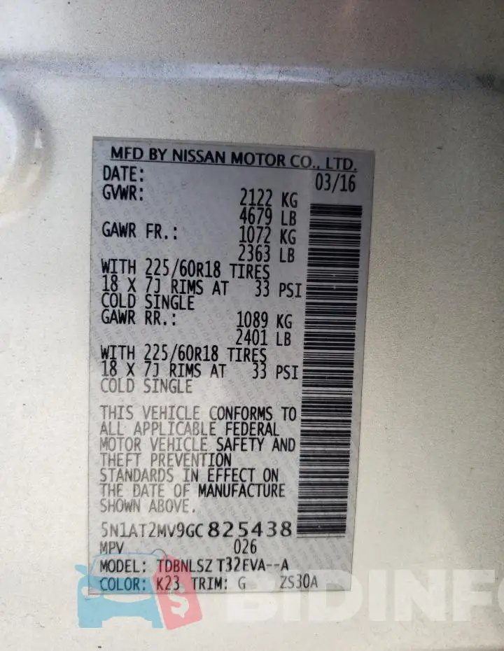 5N1AT2MV9GC825438 Photo# 13