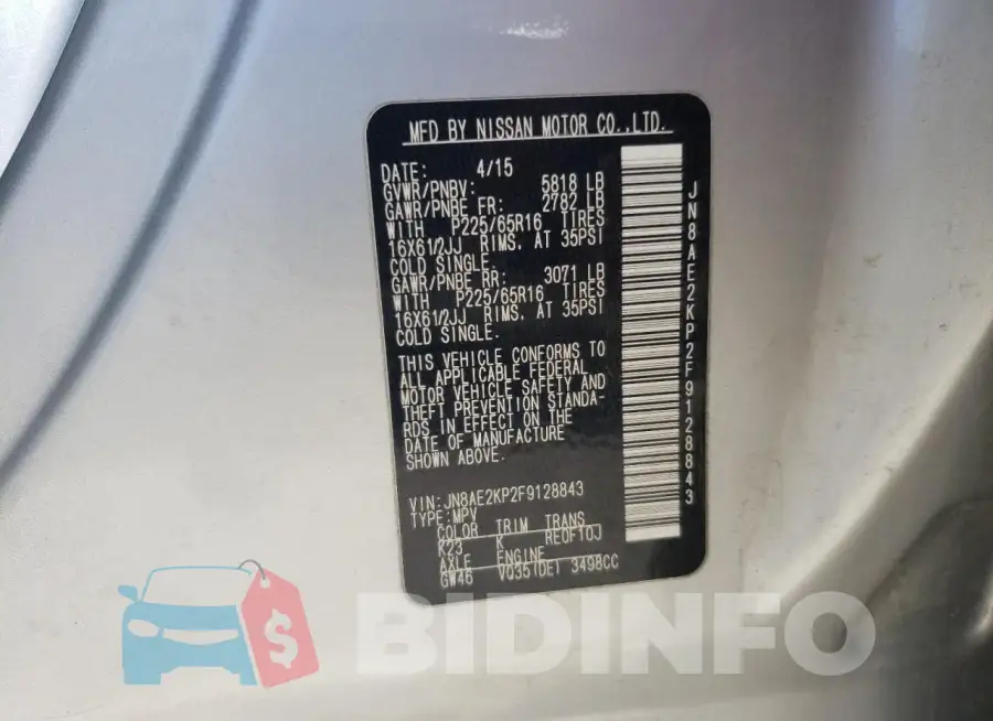 JN8AE2KP2F9128843 Photo# 14