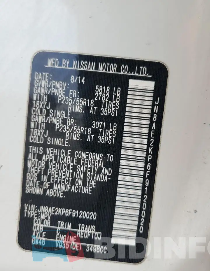 JN8AE2KP6F9120020 Photo# 13
