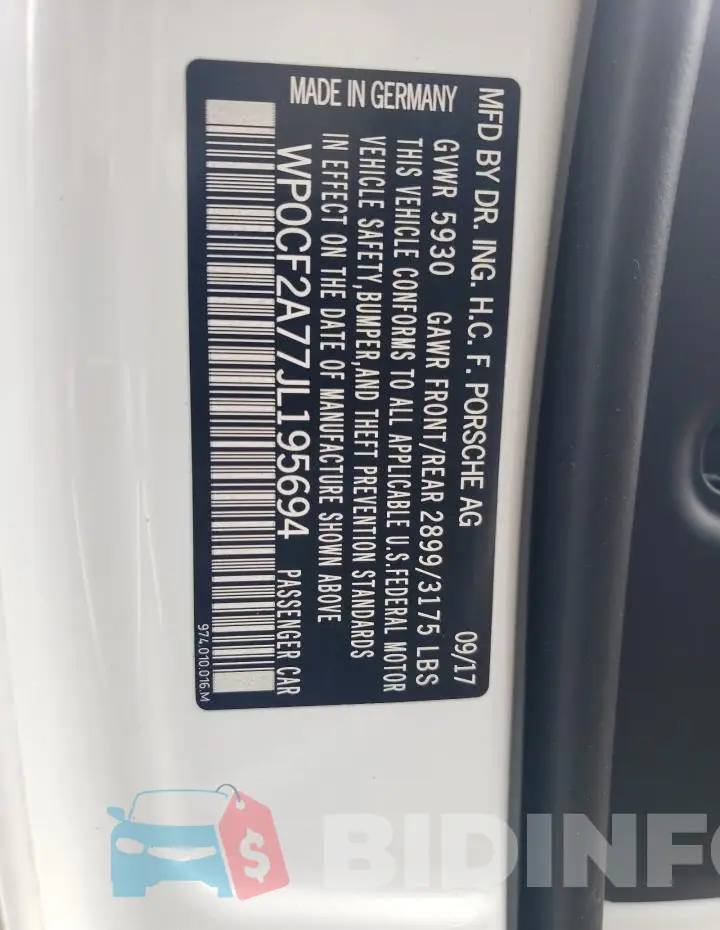 WP0CF2A77JL195694 Photo# 12