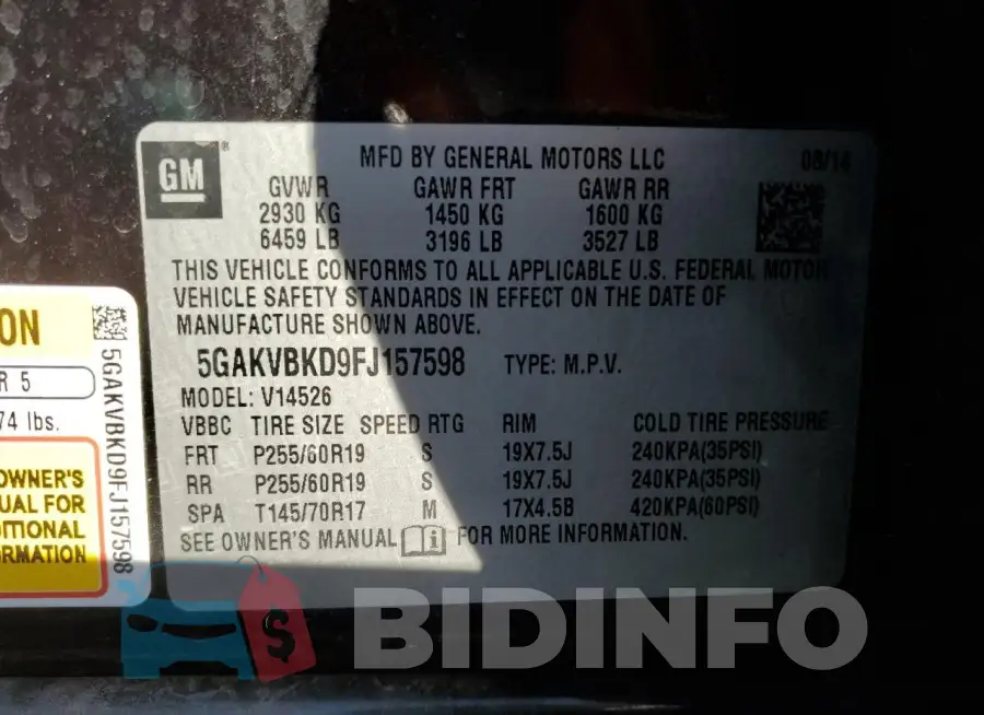 5GAKVBKD9FJ157598 Photo# 14