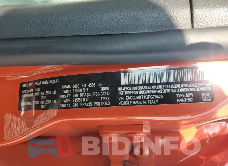 ZACCJBBT1GPC75426 Photo# 12