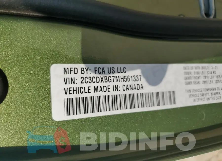 2C3CDXBG7MH561337 Photo# 13