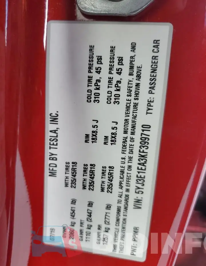 5YJ3E1EA3KF399710 Photo# 12