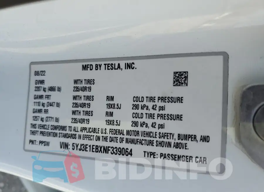 5YJ3E1EBXNF339064 Photo# 13