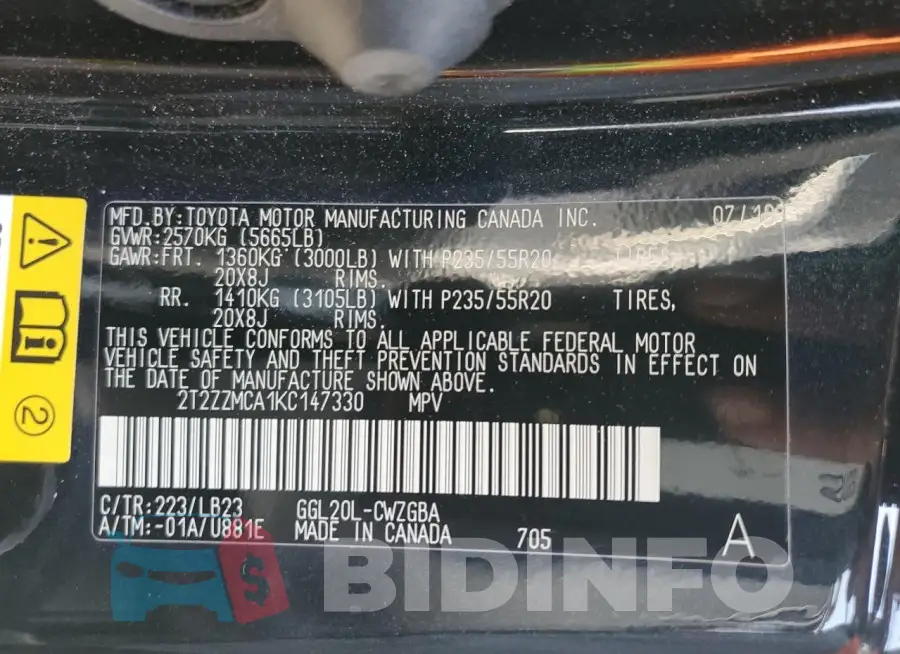 2T2ZZMCA1KC147330 Photo# 13
