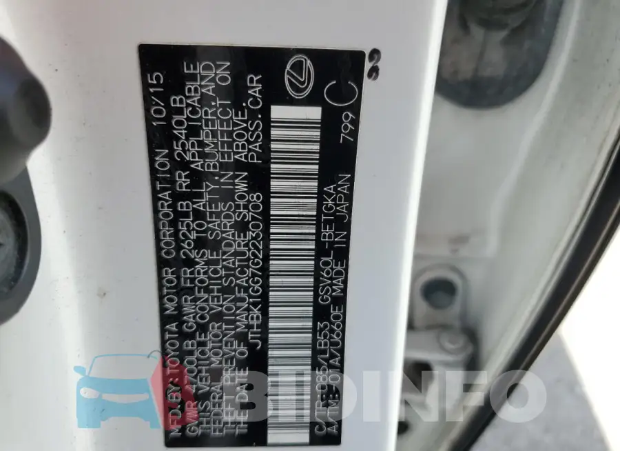JTHBK1GG7G2230708 Photo# 12