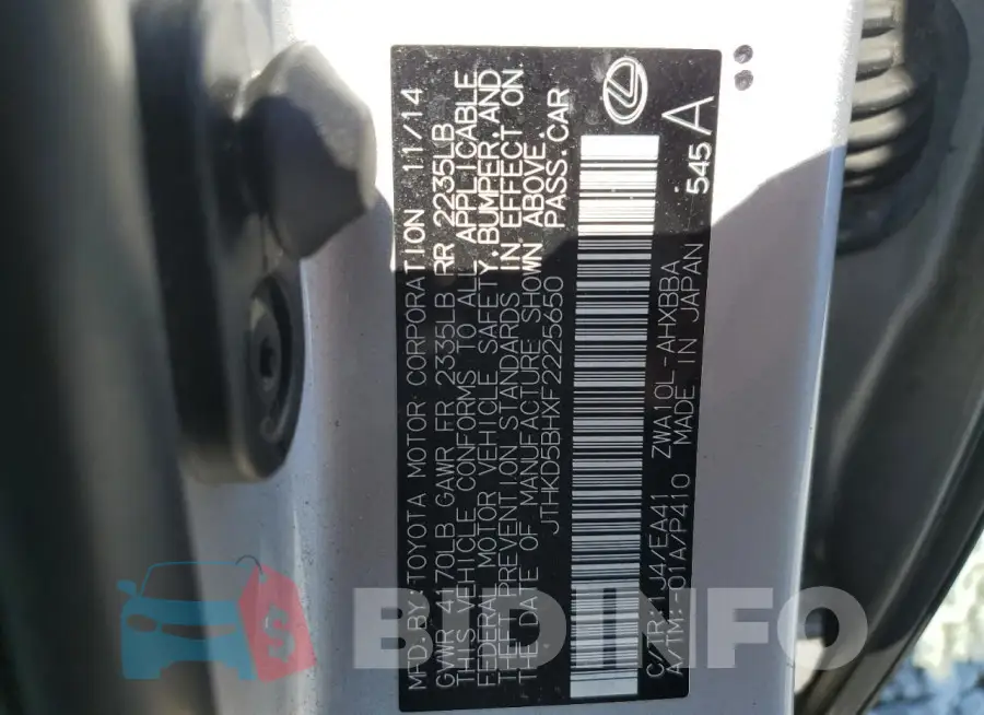 JTHKD5BHXF2225650 Photo# 13