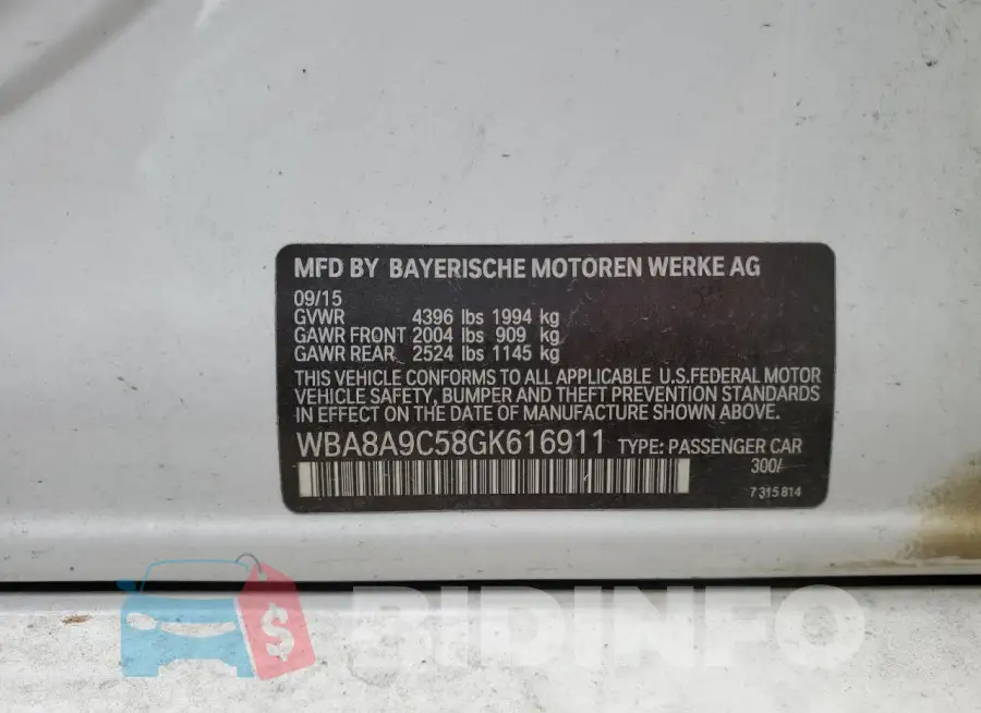 WBA8A9C58GK616911 Photo# 12