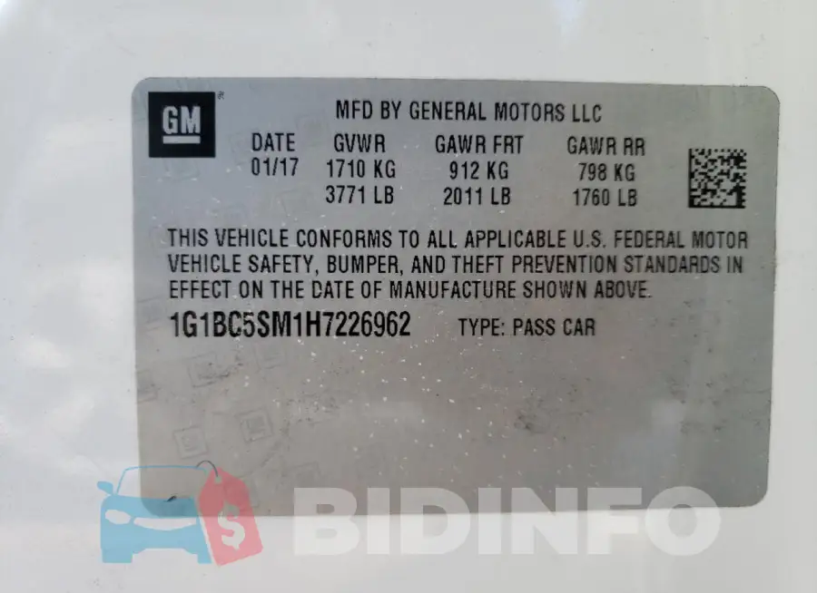 1G1BC5SM1H7226962 Photo# 12