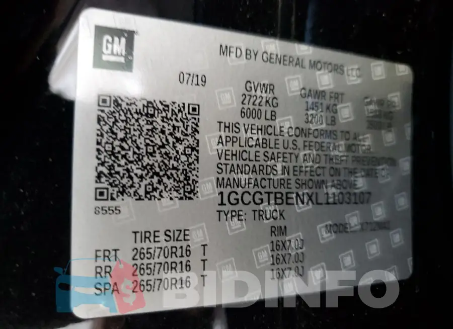 1GCGTBENXL1103107 Photo# 13