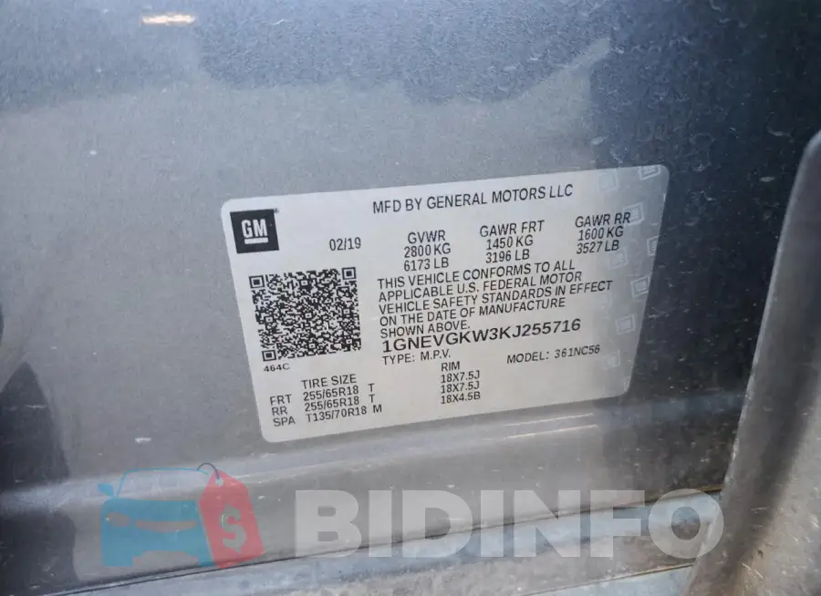 1GNEVGKW3KJ255716 Photo# 13