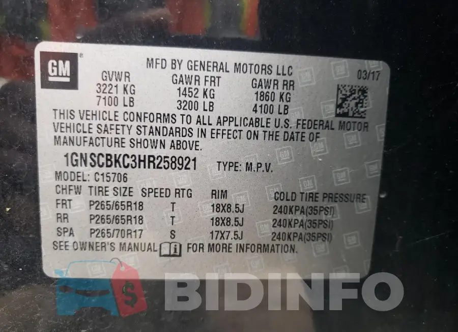 1GNSCBKC3HR258921 Photo# 13