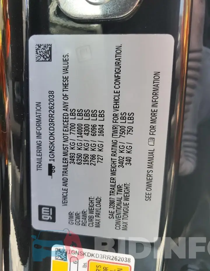 1GNSKDKD3RR262038 Photo# 13