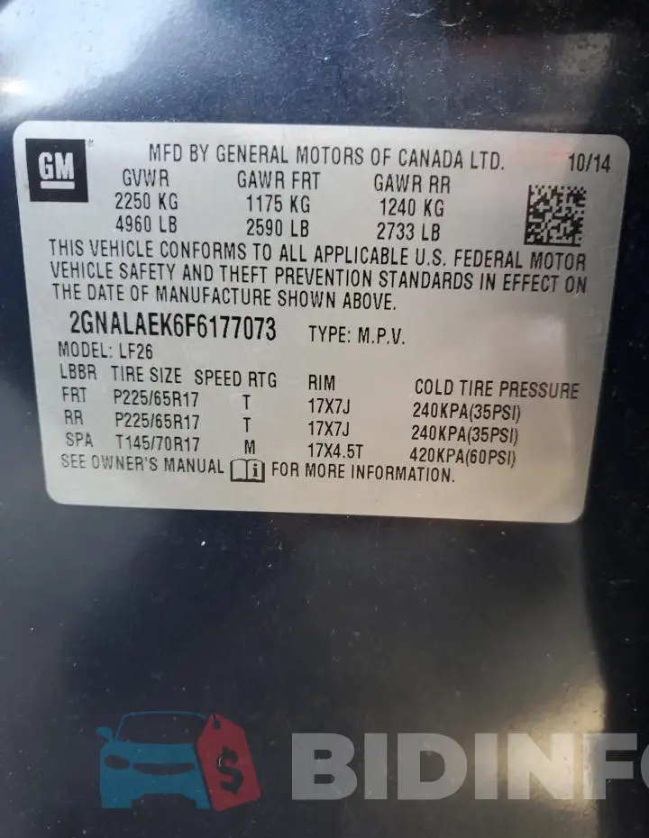 2GNALAEK6F6177073 Photo# 14