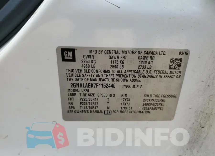 2GNALAEK7F1152440 Photo# 14