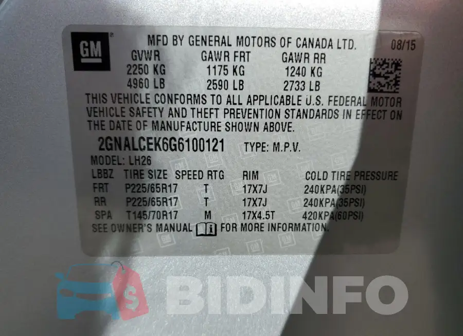 2GNALCEK6G6100121 Photo# 13