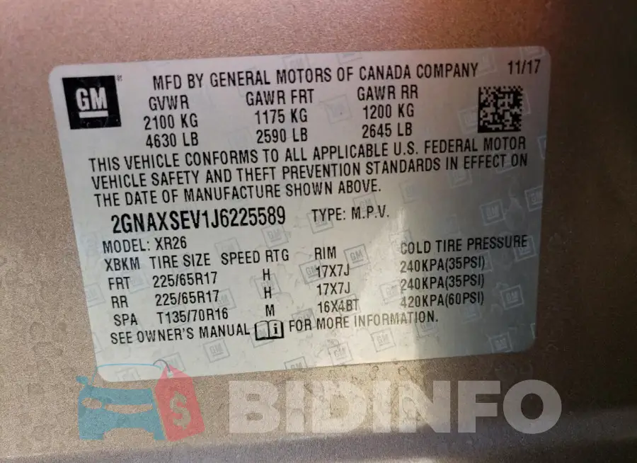 2GNAXSEV1J6225589 Photo# 13
