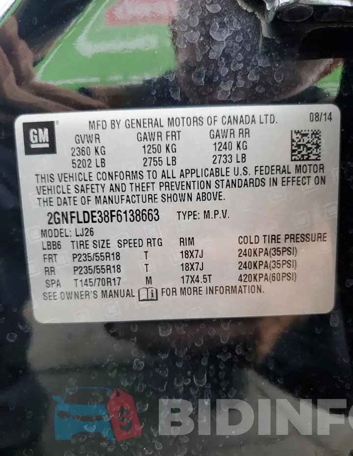 2GNFLDE38F6138663 Photo# 13