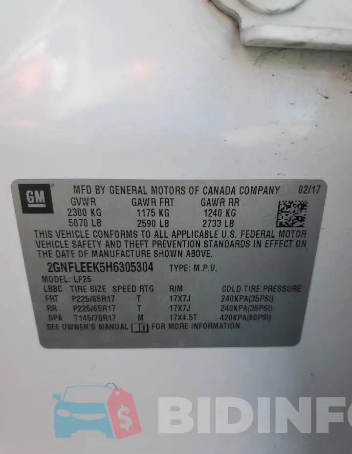 2GNFLEEK5H6305304 Photo# 13