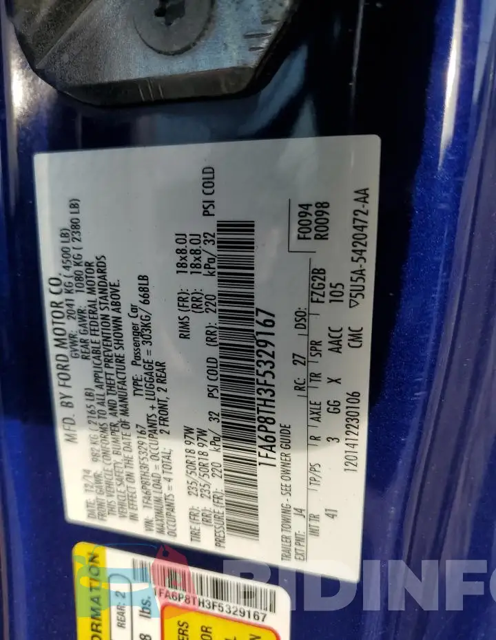 1FA6P8TH3F5329167 Photo# 12