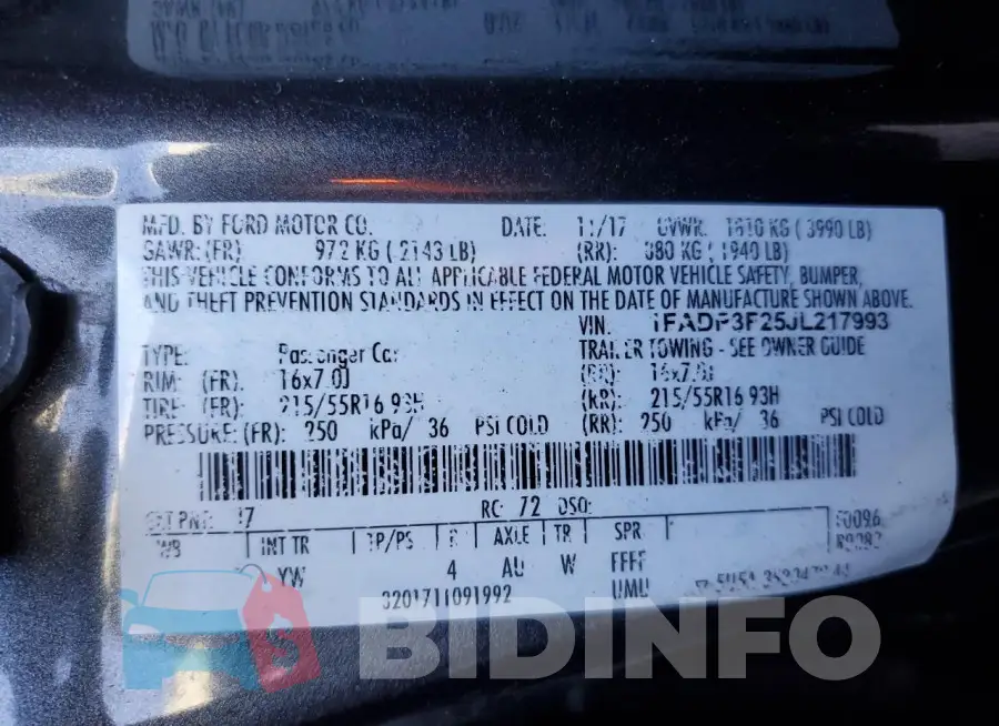 1FADP3F25JL217993 Photo# 12
