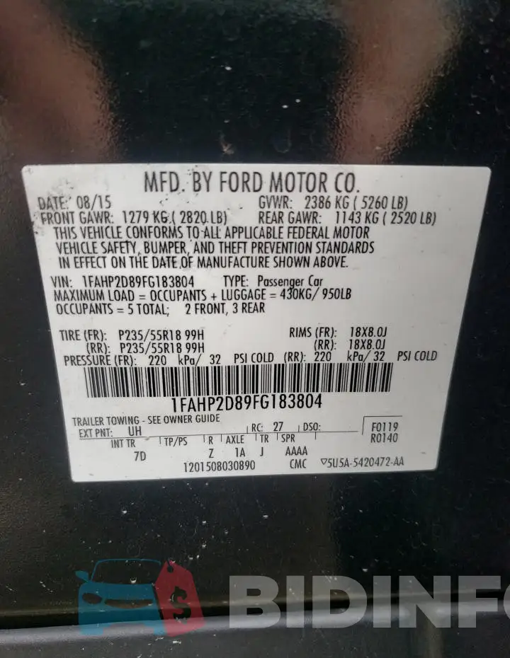1FAHP2D89FG183804 Photo# 13