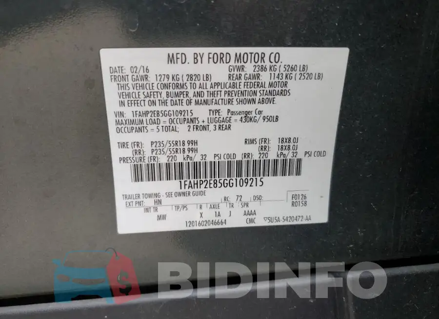 1FAHP2E85GG109215 Photo# 12