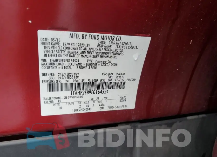 1FAHP2E89FG164524 Photo# 12