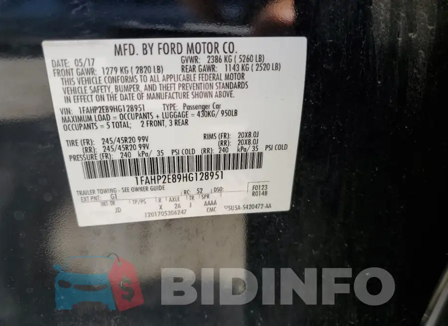 1FAHP2E89HG128951 Photo# 13