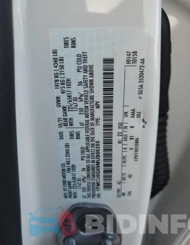 1FMCU0G69MUB06355 Photo# 14