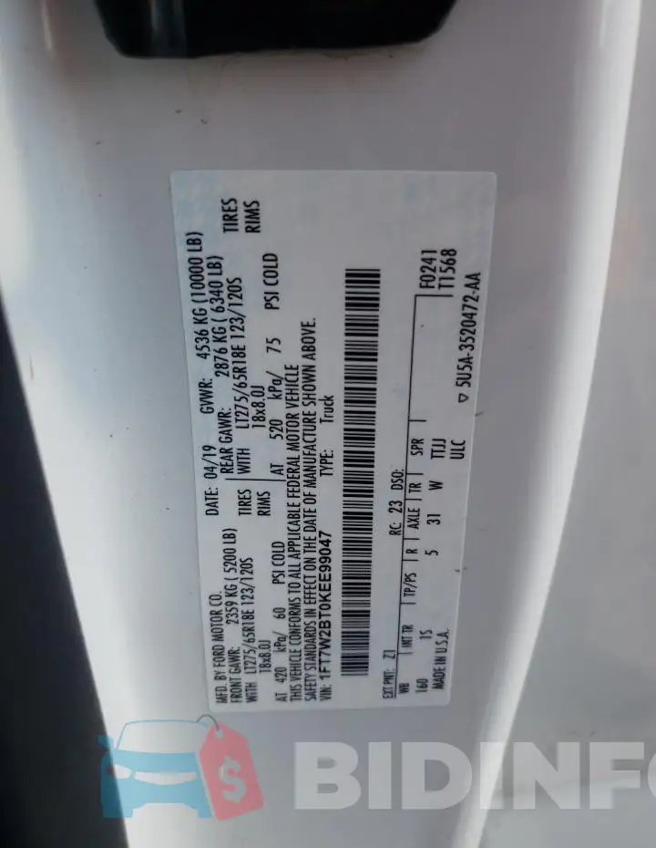 1FT7W2BT0KEE99047 Photo# 12