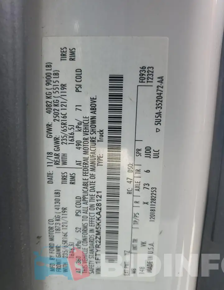 1FTYR2ZM5KKA28121 Photo# 14