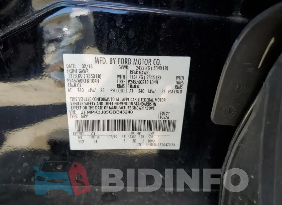 2FMPK3J85GBB43240 Photo# 12