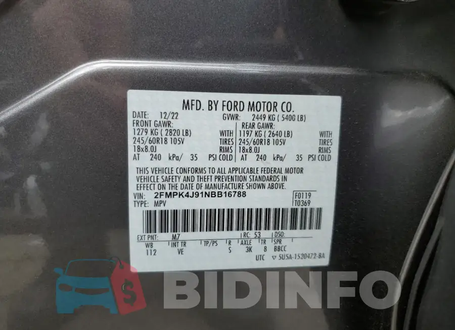 2FMPK4J91NBB16788 Photo# 13